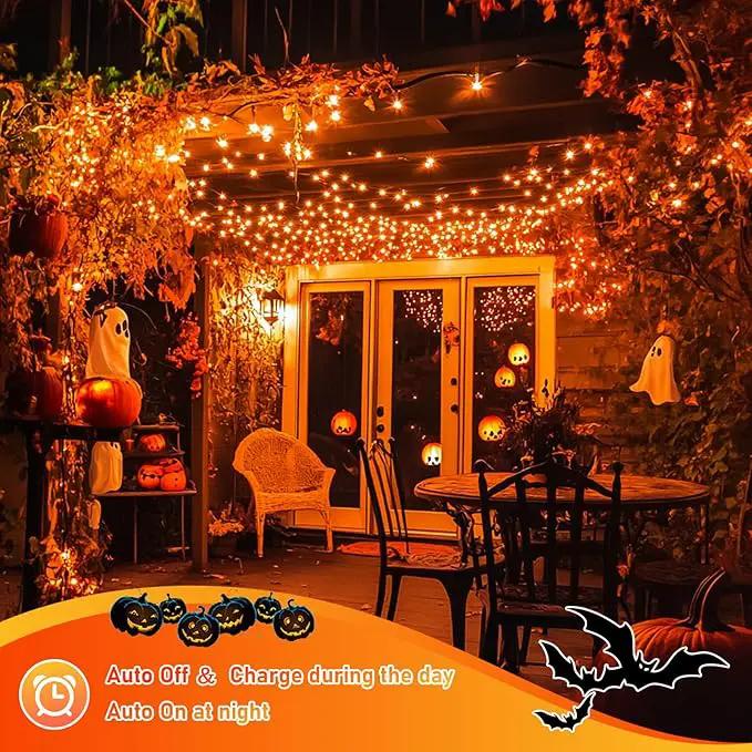 JMEXSUSS 2 Pack Orange Solar Halloween Lights, 66ft 200 LED Solar Fairy Lights Outdoor, Waterproof Solar String Lights for Tree Patio Garden Halloween Thanksgiving Decorations by GreenHaven Gardens