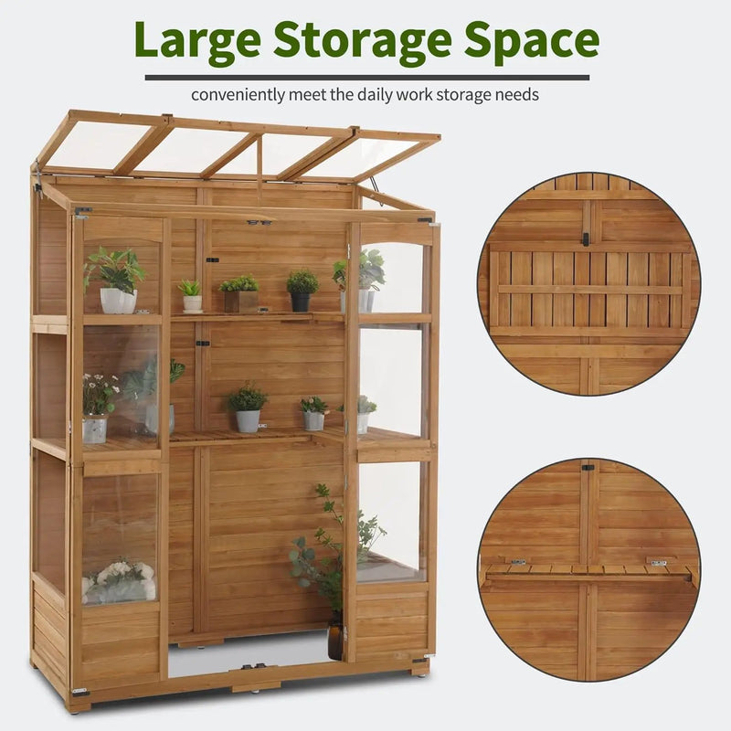 MCombo Wooden Greenhouse, Walk-in Outdoor Greenhouse with Openable Roof and Lockable Door, 0899 (Natural) by GreenHaven Gardens