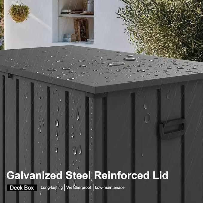 PURPLE LEAF Outdoor Deck Box 100 Gallon Waterproof Lockable Storage Box Container with Lid Deck Organization for Patio Cushions Side Table Pool Accessories Garden Tools, Gray by GreenHaven Gardens