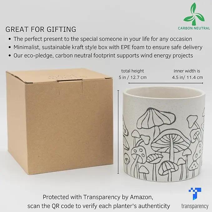 BASE ROOTS Mushroom Planter, Speckled White, Indoor/Outdoor, Holds Small Plants by GreenHaven Gardens