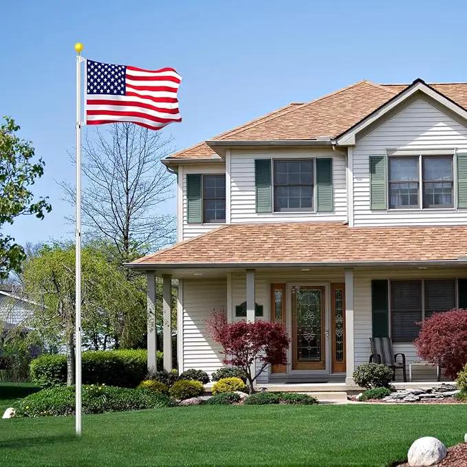 16FT Telescopic Flag Pole Kit, Heavy Duty 16 Gauge Aluminum Outdoor In Ground Flag Poles with an Embroidered 3x5 USA Flag, for Residential or Commercial,Garden,Yard Flag Poles by GreenHaven Gardens