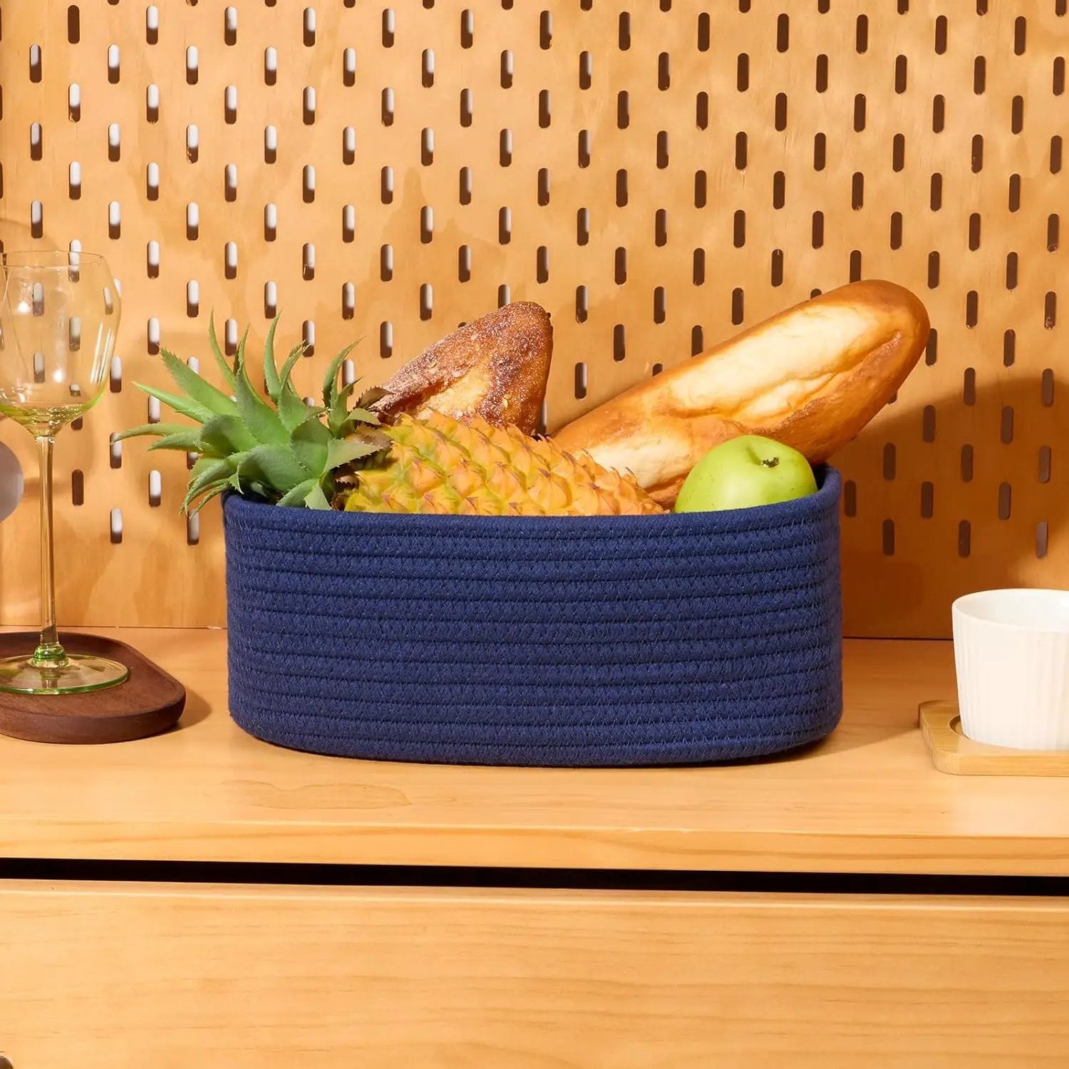 Small Storage Baskets for Organizing | Closet Organizer Bins | Shelf Toy Basket | Woven Rope Baskets | Cube Decorative Box | Shallow Basket | 11.5x7.5x4.7” | 4 Packs Navy Blue by GreenHaven Gardens