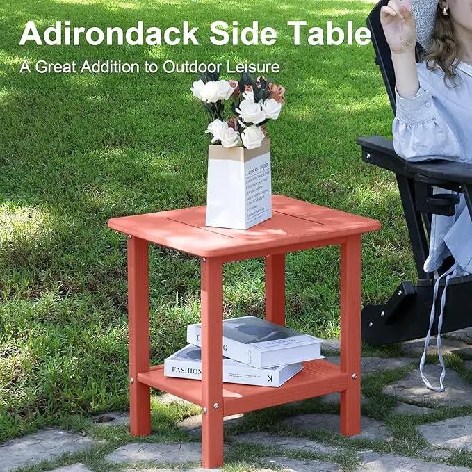 Outdoor Side Table - 2-Tier Storage All Weather Outdoor End Table for Patio - HDPE Morden Easy Maintenance Adirondack Side Table for Pool Porch Balcony Garden Lawn Backyard Outside Indoor by GreenHaven Gardens