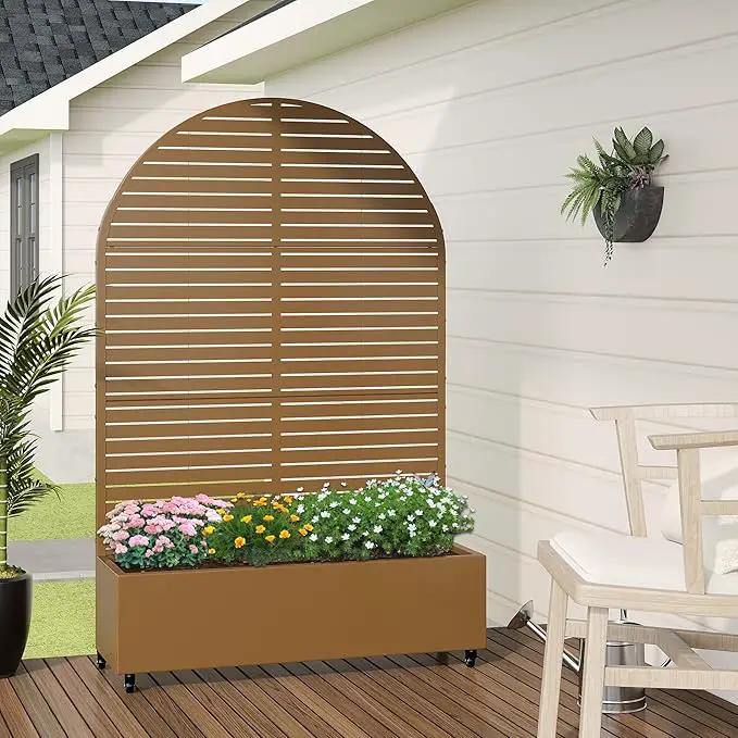 Casaphoria Metal Raised Garden Bed with Trellis and Wheels, 72"x47"x16" Arched Planter Box for Climbing Plants, Vegetables & Vines, Features Drainage Holes and Privacy Screen (Brown-Louvered) by GreenHaven Gardens