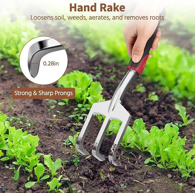 LASZOLA 3 Piece Garden Tool Set Include Hand Trowel Rake and Transplant Shovel for Women, Indoor Heavy Duty Small Spade Kit with Ergonomic Handle to Weed and Loosen, for Mom and Plant Beginner, Red by GreenHaven Gardens