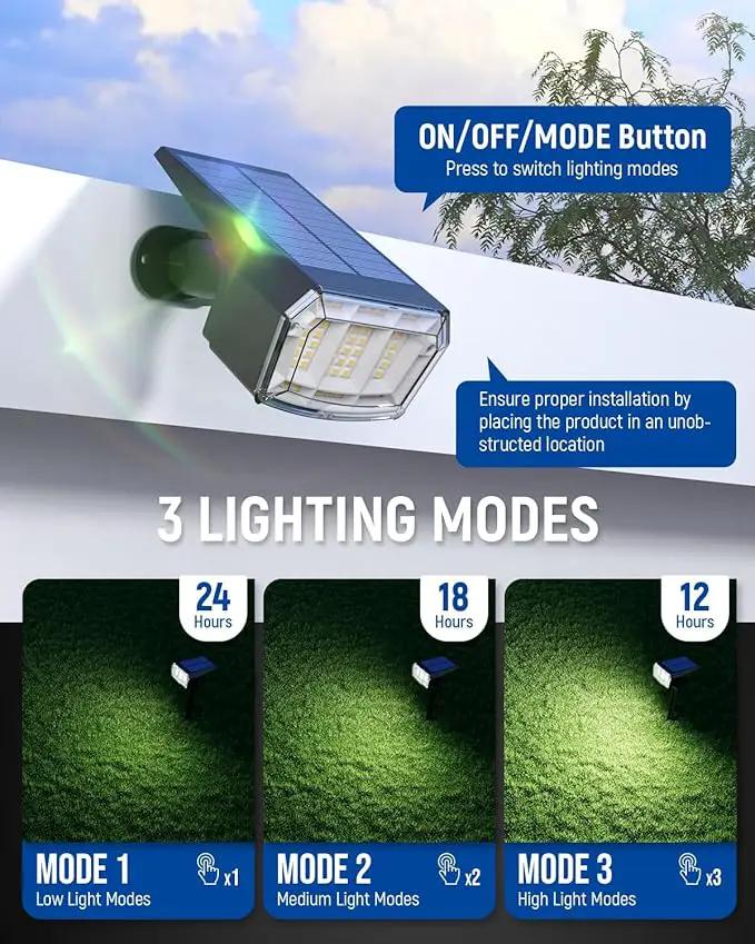 Solar Spot Lights Outdoor 63 LED 3 Lighting,Waterproof IP65 Modes Spotlights for Outside House Yard Garden Landscape Lights 3 Pack (Natural Lihgt) by GreenHaven Gardens