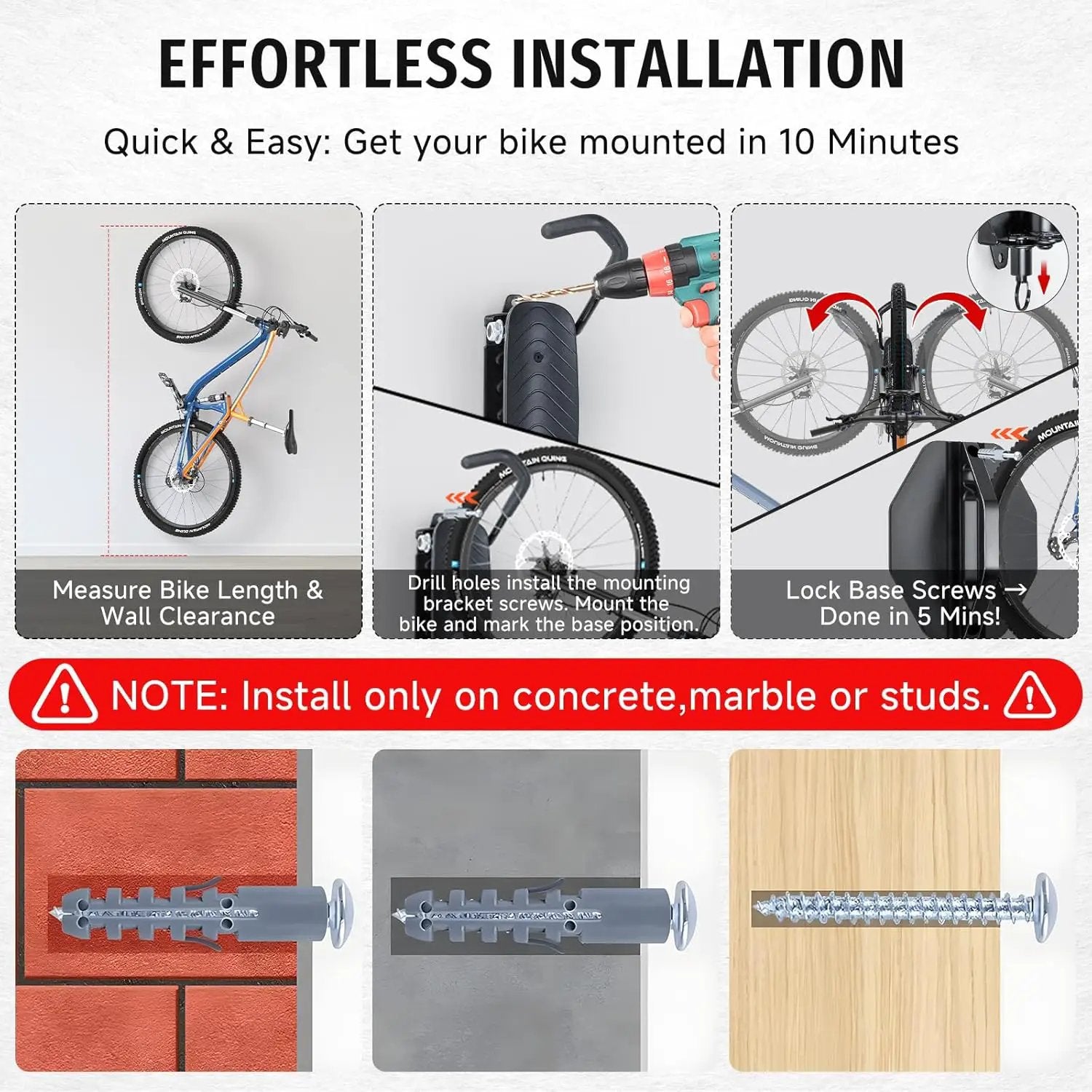 Bike Rack Garage,Bike Wall Mount, 150° Swivel & Space-Saving Vertical Bike Hangers for Storage, Sturdy Bike Stand Holds Up to 66lbs, Easy to Install, 4 Pack by GreenHaven Gardens