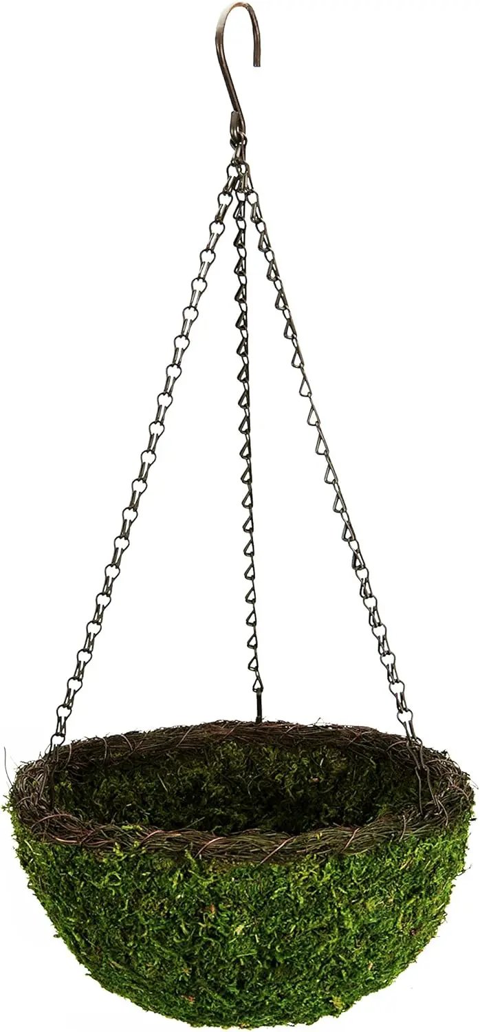 SuperMoss (29319 MossWeave Hanging Basket | Outdoor Hanging Planter with Moss | Decorative Plant Hanger for Porch, Balcony, Garden & Home Décor, Round with Wicker Rim, Set of 3 (S/M/L), Green by GreenHaven Gardens