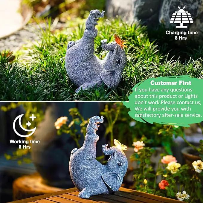 Solar Elephant Statues for Garden Decor - Elephant Handstand Mother&Son Solar Statue with Solar Butterfly,Best Birthday Gifts for Mom,Women by GreenHaven Gardens