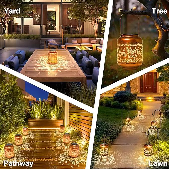 2Pack Butterfly Solar Lanterns Outdoor Hanging Waterproof Lanterns for Garden Decor Christmas Gifts for Women Mom Grandma Metal Solar Lights Decoration Outside for Yard, Patio,Pathway Landscape by GreenHaven Gardens