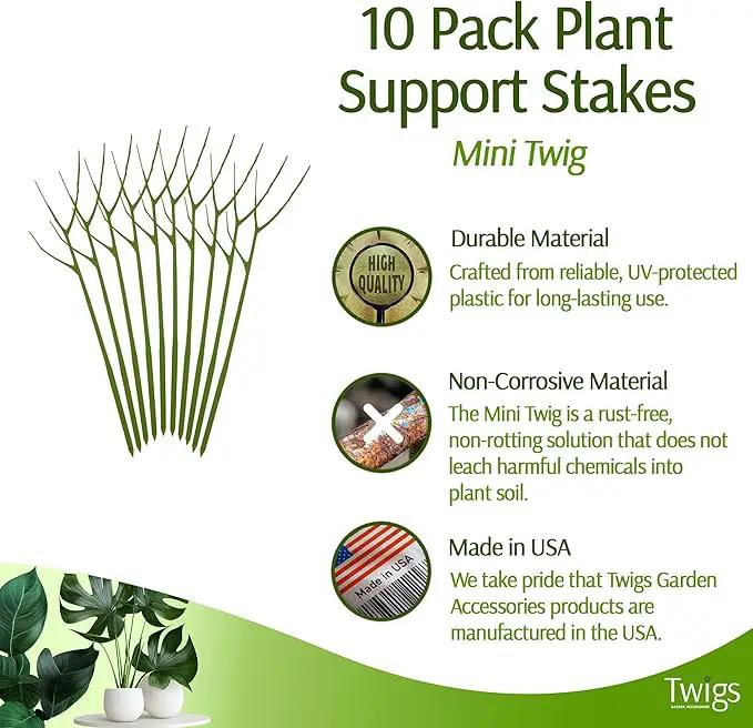 Twigs - Plant Support Stakes for Indoor, Outdoor & Climbing Plants, Gardening Supplies, Garden Accessories, Trellis & Ring Alternative, Made in USA - Peony (Light Green), 10 Pack, 12" L, Mini Twigs by GreenHaven Gardens