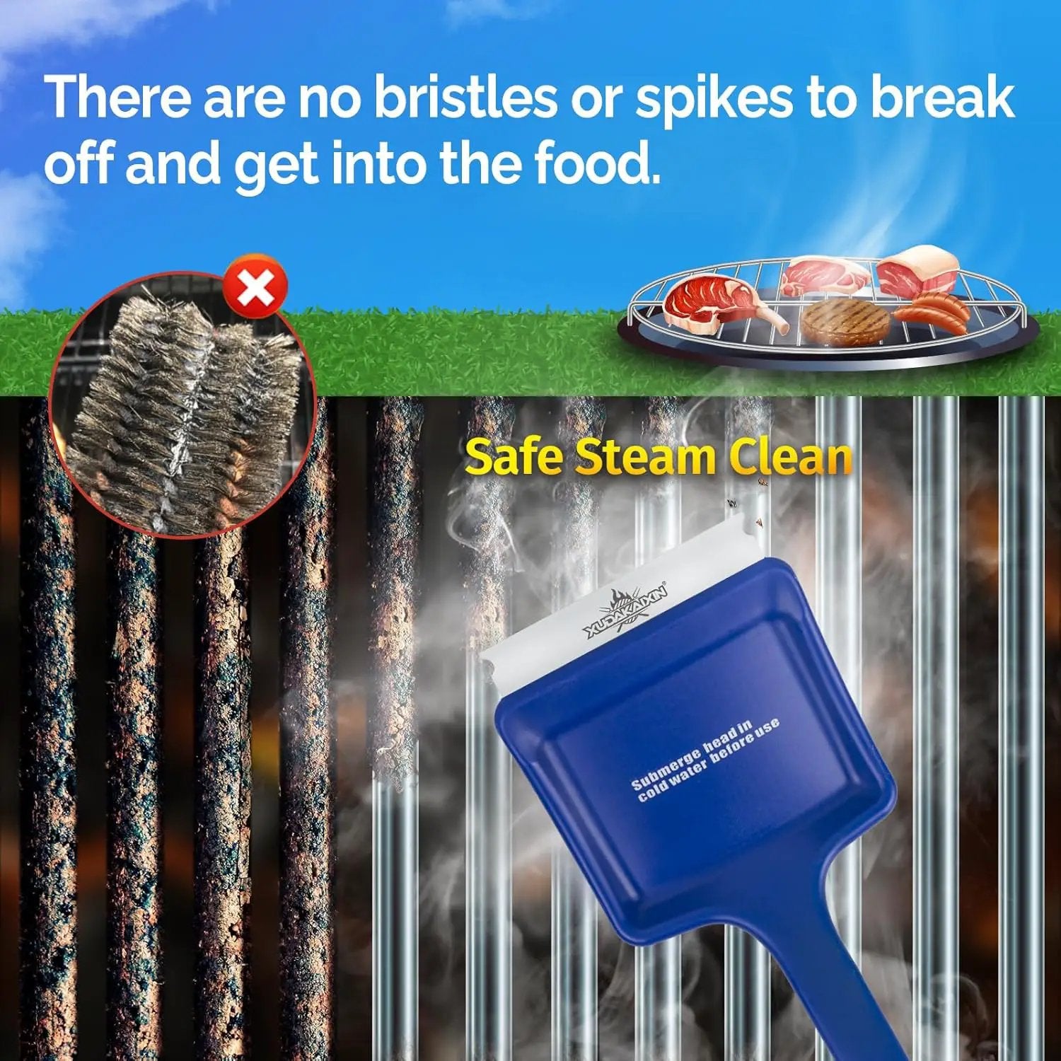 19" Large Bristle-Free Steam Cleaning Grill Brush,Replaceable BBQ Cleaning Head,Safe Grill Accessories for Cast Iron/Porcelain/Weber Gas/Charcoal Grill,Grill Cleaner for Outdoor Grill by GreenHaven Gardens