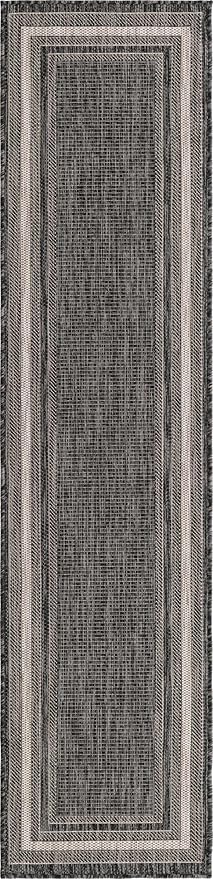 Unique Loom Outdoor Border Collection Area Rug - Soft Border (2' x 8' Runner, Black/ Ivory) by GreenHaven Gardens