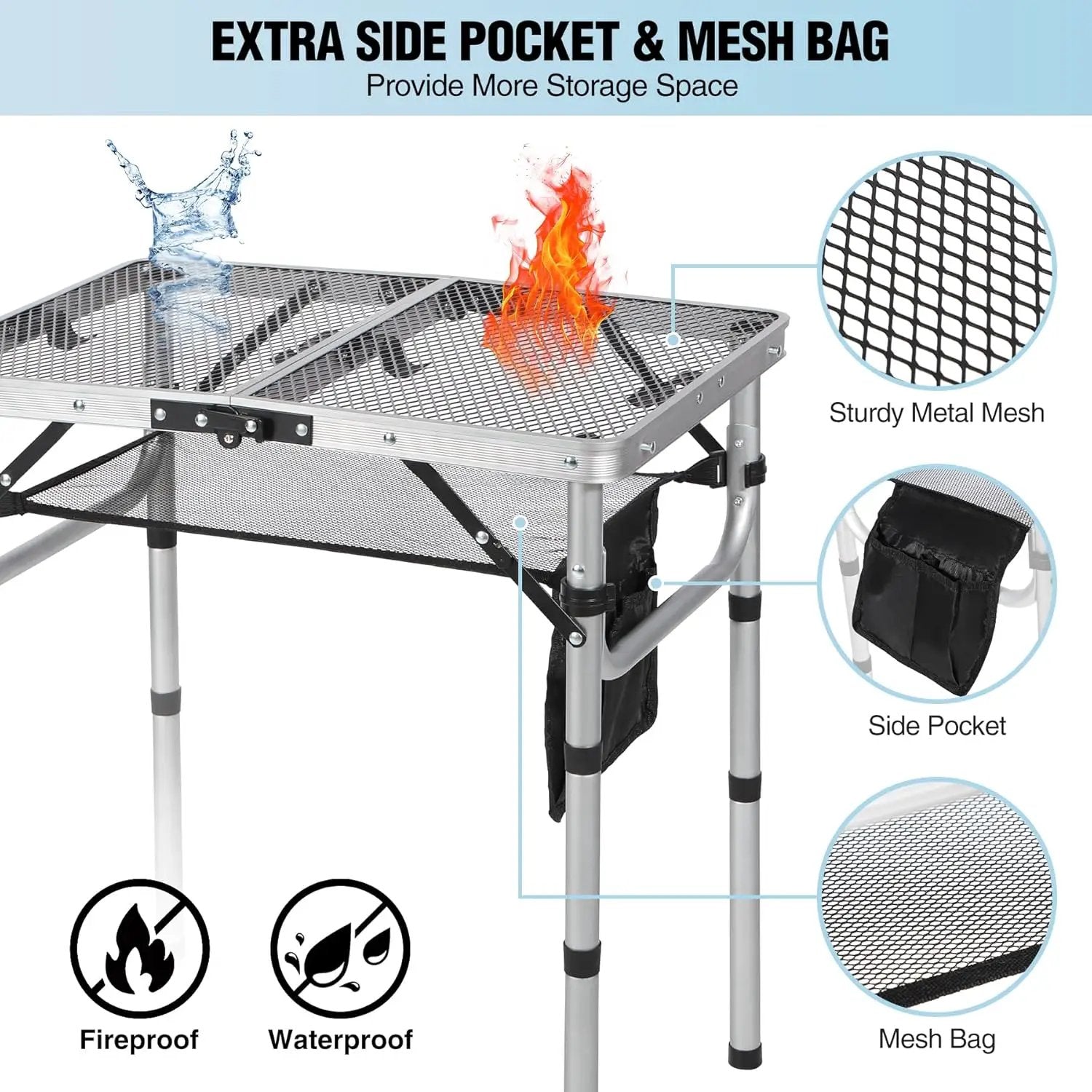 RedSwing Folding Grill Table, Lightweight Height Adjustable Aluminum Table with Mesh Desktop and Mesh Bag for Outdoor Camping Picnic BBQ, 2 Feet, Sliver by GreenHaven Gardens