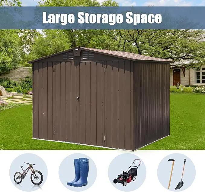 Domi Outdoor Storage Shed 8.2' x 6.2', Metal Steel Utility Tool Shed Storage House with Double Lockable Doors & Air Vents for Backyard Patio Garden Lawn Brown by GreenHaven Gardens