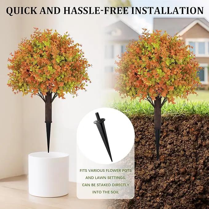 24" Fall Plants Artificial Boxwood Topiary Trees, UV Resistant Faux Bushes with Ground Spike, Fake Shrubs for Outdoor Planters, Front Porch, Patio, Yard Decor Set of 2 by GreenHaven Gardens