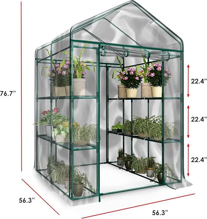 Greenhouse - Walk in Greenhouse with 8 Sturdy Shelves and PVC Cover for Indoor or Outdoor Use - 56 x 56 x 76-Inch Green House by Home-Complete by GreenHaven Gardens