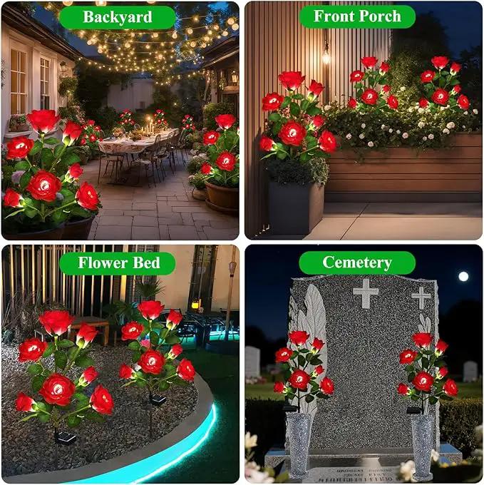 1 Pack Solar Garden Lights Outdoor, 7-Flower Rose Solar Lights for Yard, LED Solar Powered Stake Lights for Patio Pathway Lawn Fence Cemetery, Red by GreenHaven Gardens