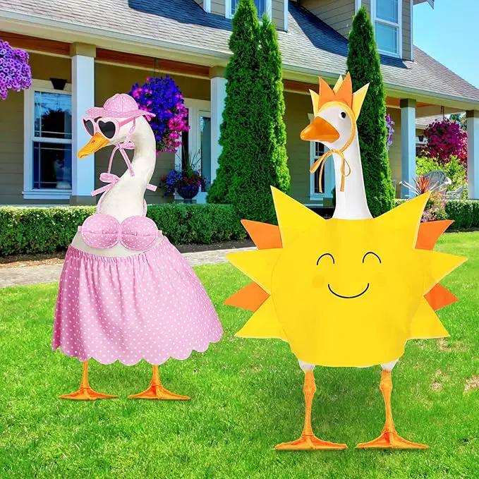 2 Set Hawaiian Luau Porch Goose Outfit for Lawn 23'' Plastic Goose Clothes Costume Summer Outdoor Decor(Sunny Style) by GreenHaven Gardens