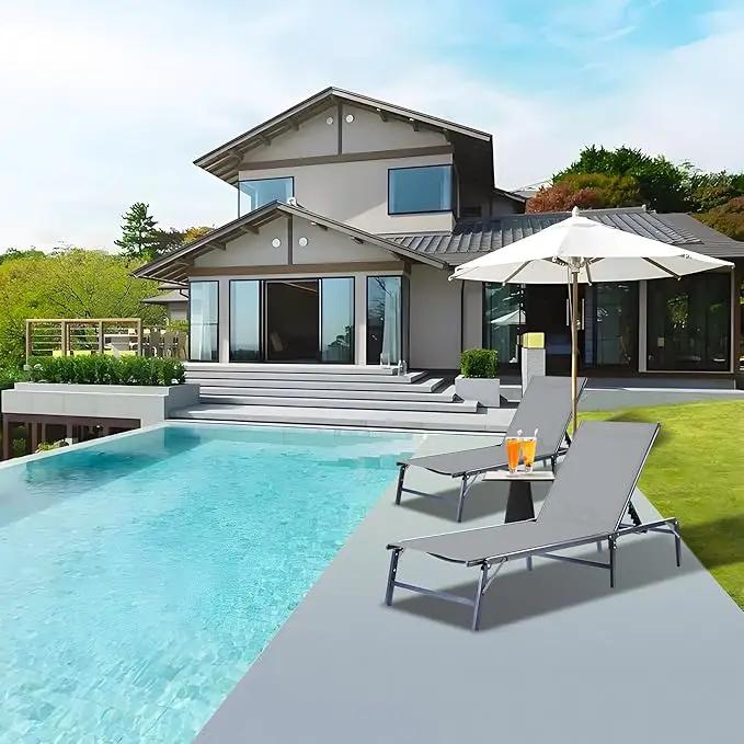 Outdoor Chaise Lounge Chair Set of 2, Foldable & Assemble-Free, 6 Adjustable Positions, Durable Rust-Resistant Frame, Portable Outdoor Pool Lounge Chairs for Pool Patio Beach, Grey by GreenHaven Gardens