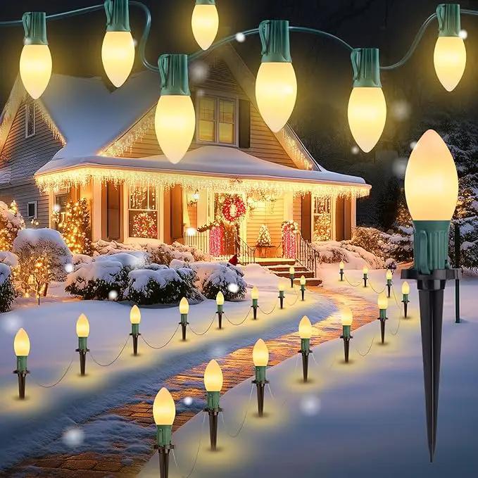 Brightown Frosted C9 LED Christmas Lights Outdoor, 32Ft Pathway Lights with 25 LED Bulbs, Warm White by GreenHaven Gardens