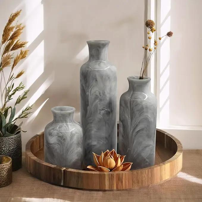 Resin 3 Piece Vase Set, Farmhouse Decor, Home Decorative Vase, Vases for Your Kitchen, Bedroom, Office, Living Room, Bathroom, & Shelf Centerpiece Table Decorations, Grey by GreenHaven Gardens