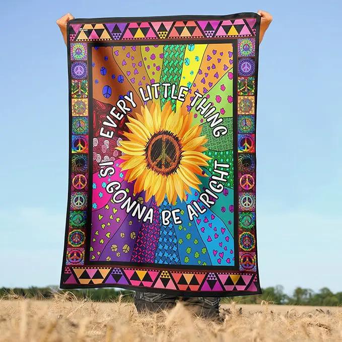 FLAGWIX Flags - Hippie Sunflower. Every Little Thing Gonna Be Alright Flag, House Flag (29.5" x 39.5") - USA House Garden Flags Premium Polyester-Decorative Outdoor Flags by GreenHaven Gardens