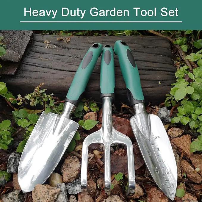 FANHAO Garden Tools Set, 3 Piece Heavy Duty Gardening Tools Cast Aluminum with Soft Rubberized Non-Slip Handle, Durable Garden Hand Tools Garden Gifts for Men Women by GreenHaven Gardens
