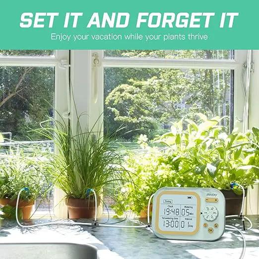 Automatic Plant Waterer Indoor Self Watering System for 15 Potted Plants, Auto Drip Irrigation Kit Programmable Water Timer with Smart Humidity Detection, Green by GreenHaven Gardens