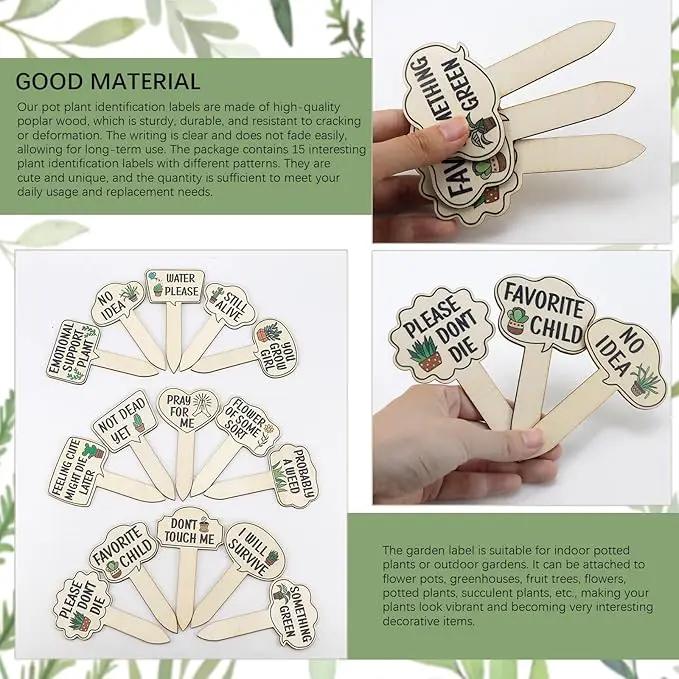 15pcs Funny Plant Signs Garden Markers Wooden Plant Labels Tab with Interesting Words Cute Patterns for Indoor and Outdoor Potted Used to Distinguish Potted Plants by GreenHaven Gardens