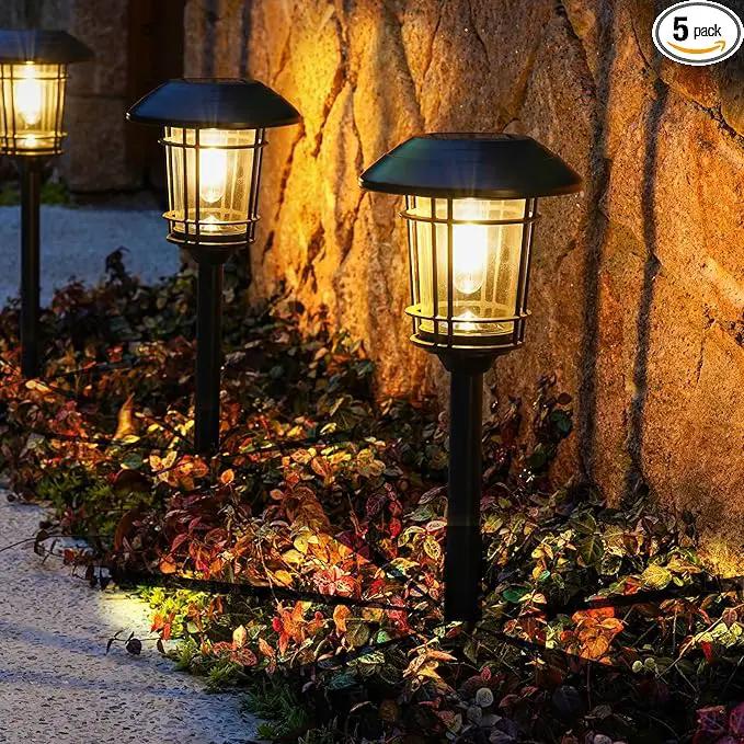 Grand patio Solar Outdoor Lights, 5 Pack, Glass Light Metal Pathway Light, Waterproof Landscape Lighting, Automatic Dusk and Dawn Sensor (Slate Gray) by GreenHaven Gardens