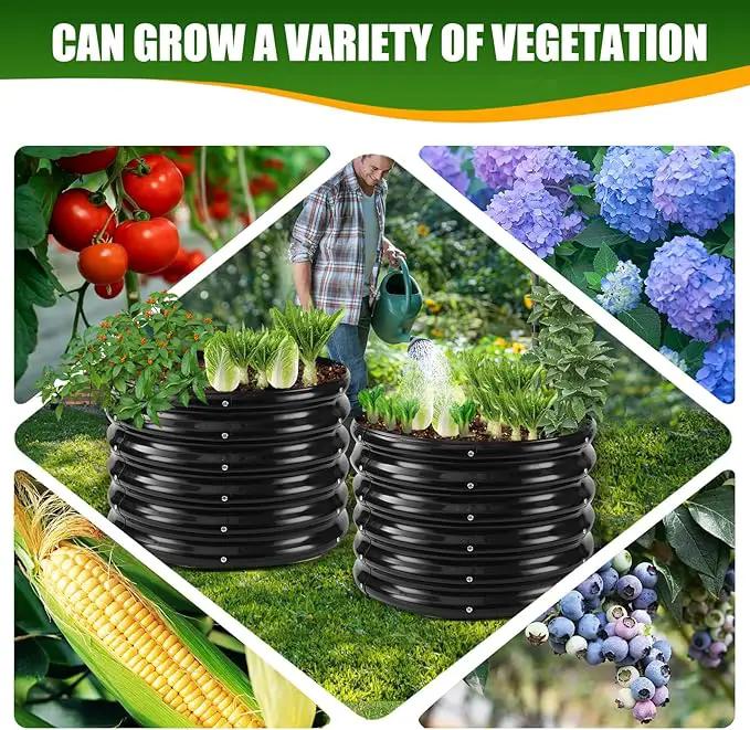 17" Tall Elevated Round Metal Rised Garden Bed- 2'x2' in Size and 0.8MM Thick Durable Planter Box for Vegetables Flowers Succulent at Patio/Garden Outdoor (Black, 2FT Diameter) by GreenHaven Gardens