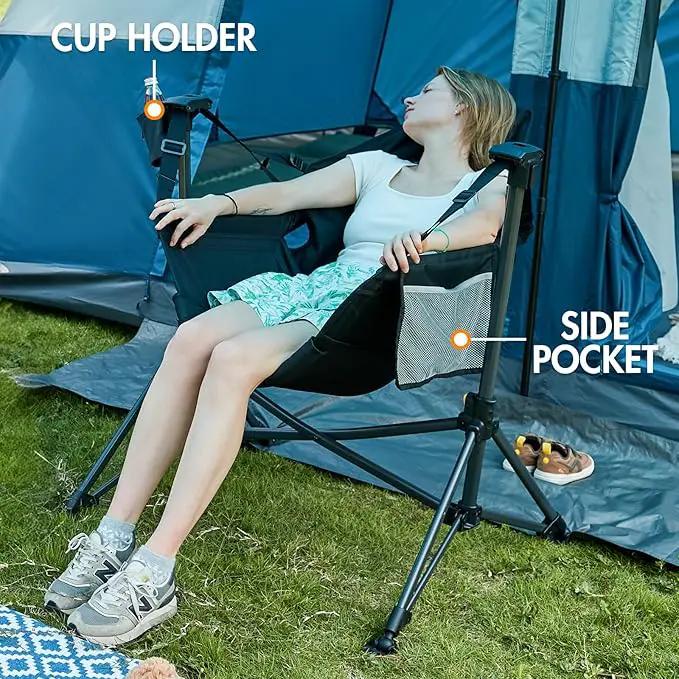 Portal Hammock Camping Chair, Portable Outdoor Swinging Chairs, Rocking Chair for Adults with Adjustable Back and Height for Lawn, Backyard, Patio, Supports 400 lbs, Breathable Mesh High Back, Black by GreenHaven Gardens