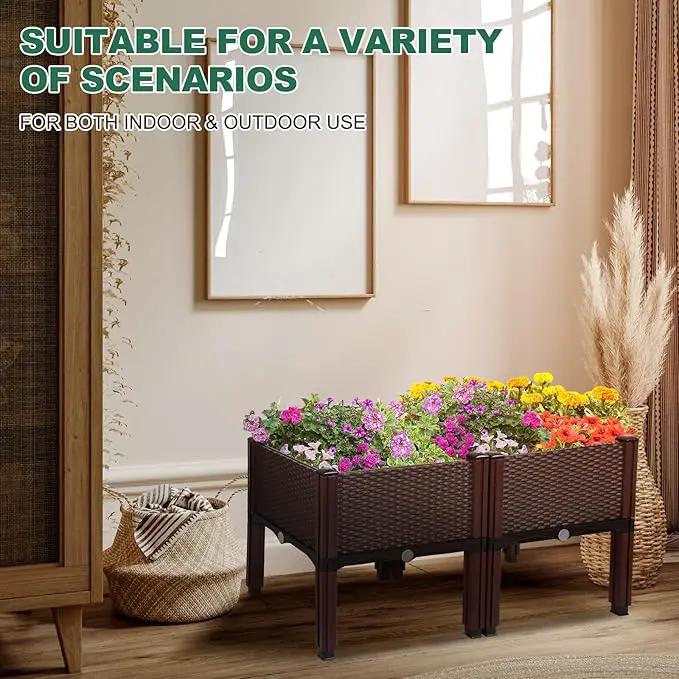 Emalie Raised Garden Beds Elevated Plastic Planter Box with Drainage Plugs Perfect for Vegetables Flowers Herbs Growing Outdoor, 31.5" Lx15.7 Wx16.5 H Brown by GreenHaven Gardens