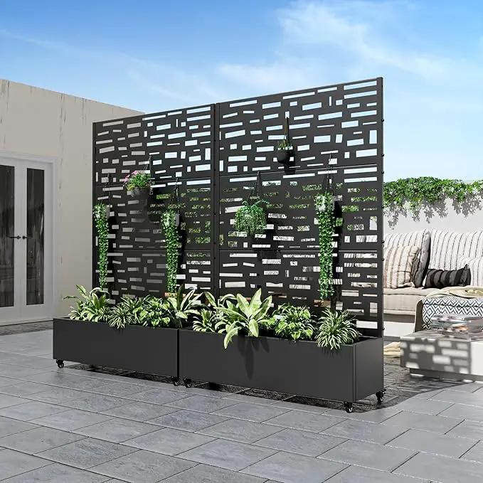 Casaphoria Metal Raised Garden Bed with Trellis and Wheels, 72"x47"x16" Planter Box for Climbing Plants, Vegetables & Vines, Features Drainage Holes and Privacy Screen (Black-Gerald) by GreenHaven Gardens