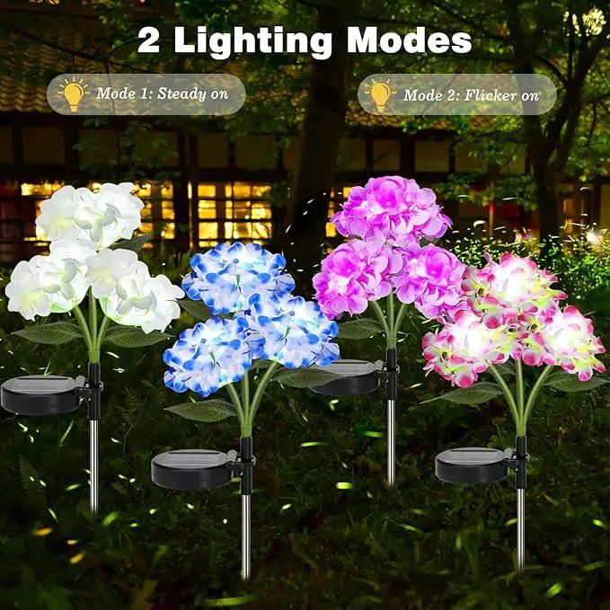 4 Pack Solar Garden Lights, Solar Flowers Lights with 4 Blooming Hydrangea Flowers, Waterproof Solar Lights Outdoor for Yard Porch Patio Backyard Pathway Gardening, 2 Lighting Modes, Colorful by GreenHaven Gardens