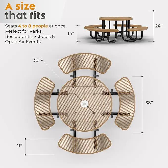 Metal Picnic Tables for Kids for Outdoors with Umbrella Hole - Coated Steel Heavy Duty Commercial Grade Table with Adjustable Seats (Brown, 38 in, Kids, Expanded Steel) by GreenHaven Gardens