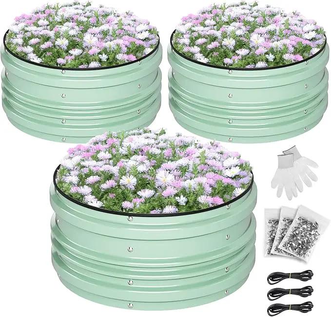 WORKPRO 3Pcs 2x2x1ft Galvanized Raised Garden Bed Set, Rust & Corrosion Protection, Easy Assembly, Safe Edge, Ideal for Vegetables & Flowers, Green by GreenHaven Gardens