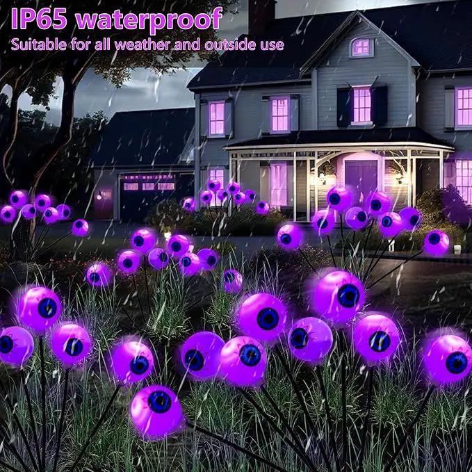 Halloween Decorations Outdoor Lights - 4 Pack 32LED Solar Halloween Scary Eyeball Pathway Lights Swaying by Wind, Waterproof Solar Halloween Stake Lights for Garden Porch Lawn Pathway (Purple) by GreenHaven Gardens