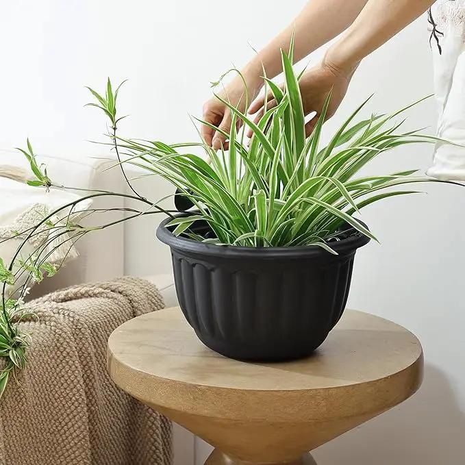 YIKUSH Planters for Outdoor Plants 2 Pack Black Plant Pots with Drainage Hole and Absorbing Tray Hanging Planters for Indoor Plants (12 inch, 3 Hooks) by GreenHaven Gardens