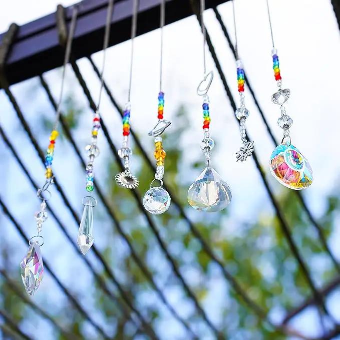Suncatcher Crystal Prisms Hang Pendants Garden Window Sun Catcher Rainbow Chandelier Beads Chain Ornament, Pack of 7 by GreenHaven Gardens