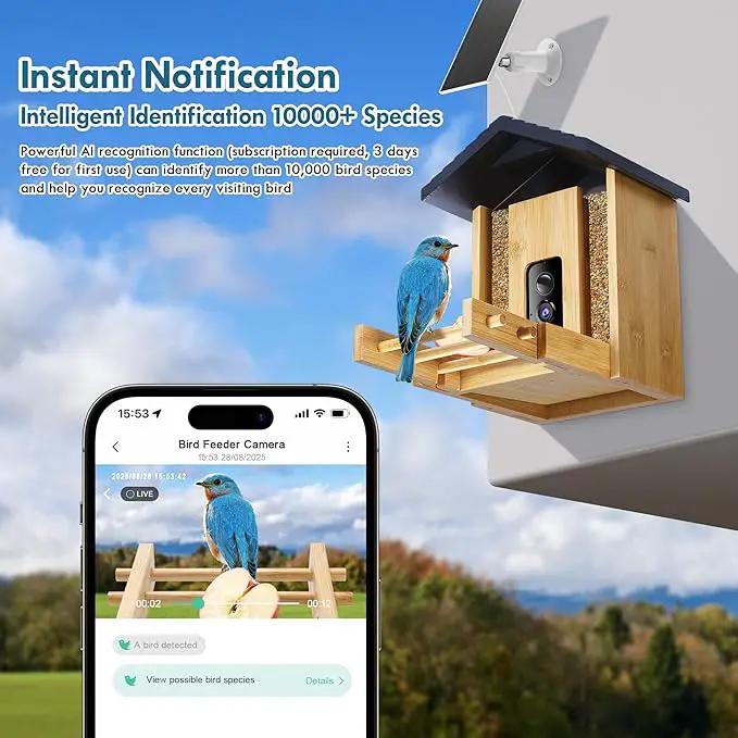 Bird Feeder, 5MP Solar-Powered Smart Bird Feeder with Camera, AI Identifies Birds 10000+, 2.4GHz, Color Night Vision, Instant Notification, Easy to Use, 1.5L Birds Feeders for Outdoor, Yard by GreenHaven Gardens