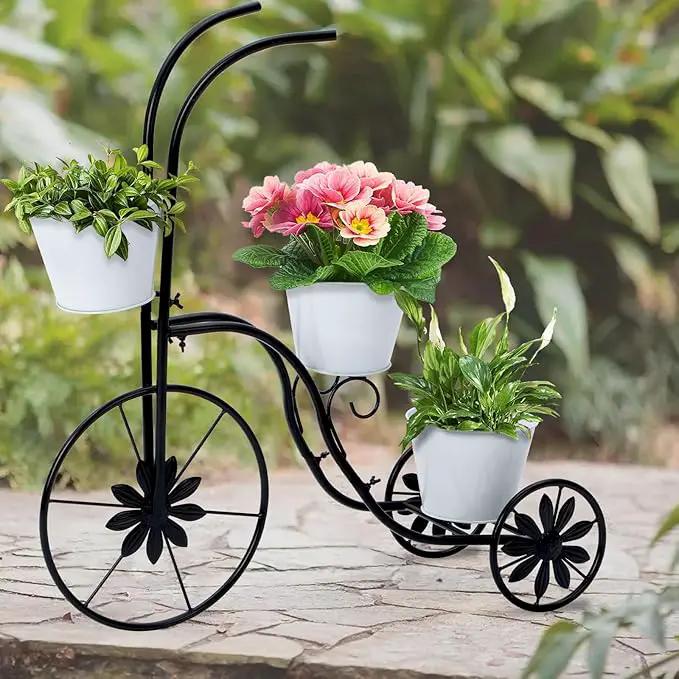 LEWIS&WAYNE Metal Tricycle Planter, 3 Tier Floral Flower Plant Stand Holder Hand Painted Outdoor Garden Patio Decor by GreenHaven Gardens