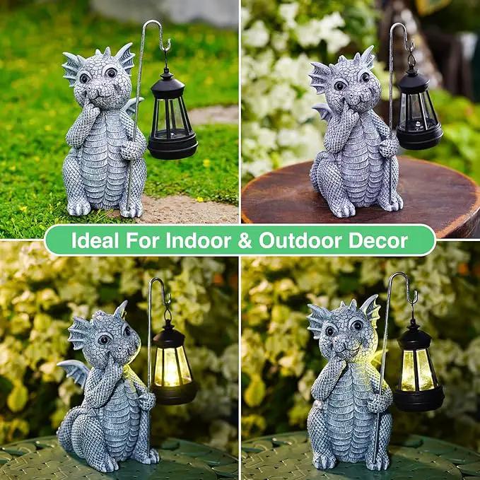 Goodeco Dragon Statue with Solar Lantern - Garden Decor for Lawn, Patio, and Yard - 8.3 inches Dragon Gifts & Outdoor Decorations by GreenHaven Gardens