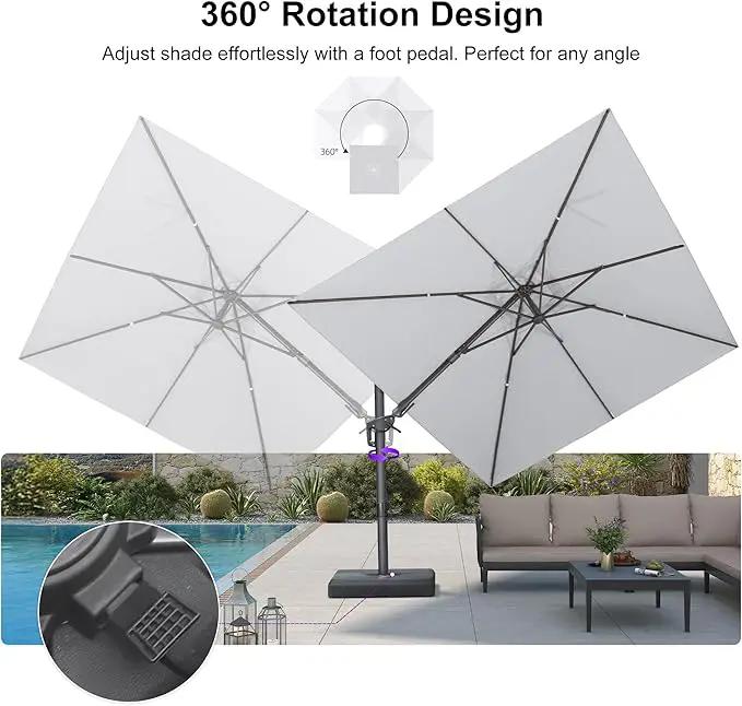 PURPLE LEAF 8' X 8' Left-right Tilting Outdoor Patio Umbrella Swivel Offset Cantilever Heavy Duty Rectangle Aluminum Umbrella with UV Resistant for Deck Pool Patio Backyard, Pebble Grey by GreenHaven Gardens