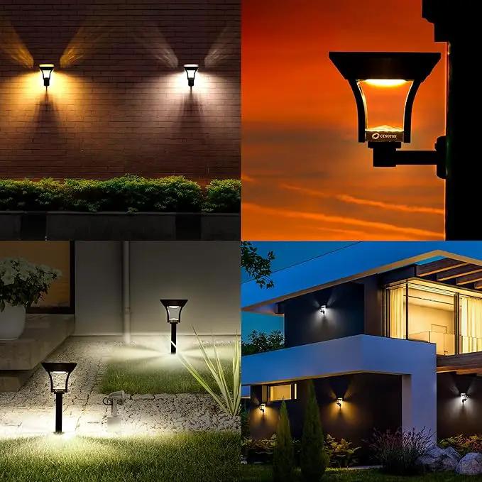 CINOTON 2-in-1 Solar Pathway Lights Outdoor with 4 Lighting Modes, IP65 Waterproof LED Solar Powered Wall Lights for Garden Yard Patio Lawn Porch Walkway Backyard Driveway, Warm & Cold White 4 Pack by GreenHaven Gardens