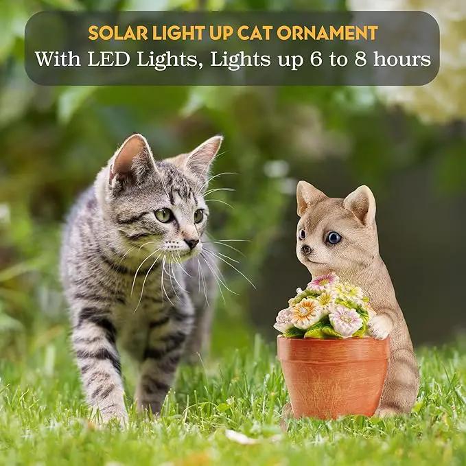 Muldale Cat Solar Light - Cat Garden Statue Outdoor - Solar Powered Cat Garden Decor for Outside - Hand Painted Floral Plant Pot Light Up Cat by GreenHaven Gardens