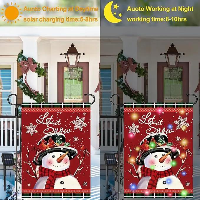 Lighted Seasonal Garden Flags Set of 12 Double Sided 12 x 18 Inch LED Yard Flags, Small Flags for Outside, Fall Winter Halloween Christmas Outdoor Flags,Solar Holiday Garden Flags for All Seasons by GreenHaven Gardens