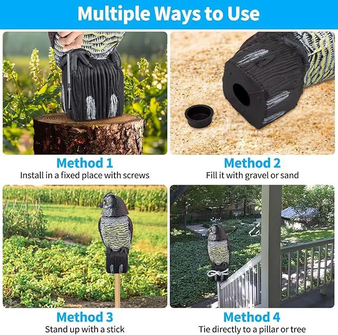 Owl Decoys to Scare Birds & Squirrels Away, 360 Rotating Head, Plastic Garden Owls for Indoor/Outdoor Use by GreenHaven Gardens