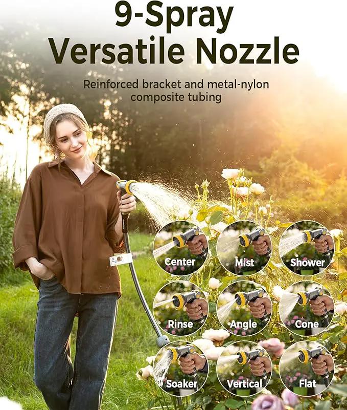 Retractable Garden Hose Reel 1/2 in x 130 ft, 2025 Upgraded Dual Ratchet Lock UV & Freeze Protection Brass Seal Slow Retraction Anti-Tangle Hose 180°Swivel Reinforced Scaffold Wall Mount by GreenHaven Gardens